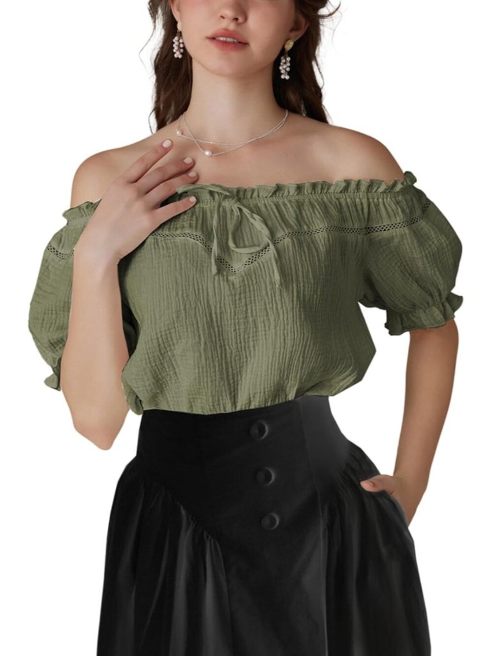 Peasant Blouse for Women Off Shoulder Cotton Summer Tops